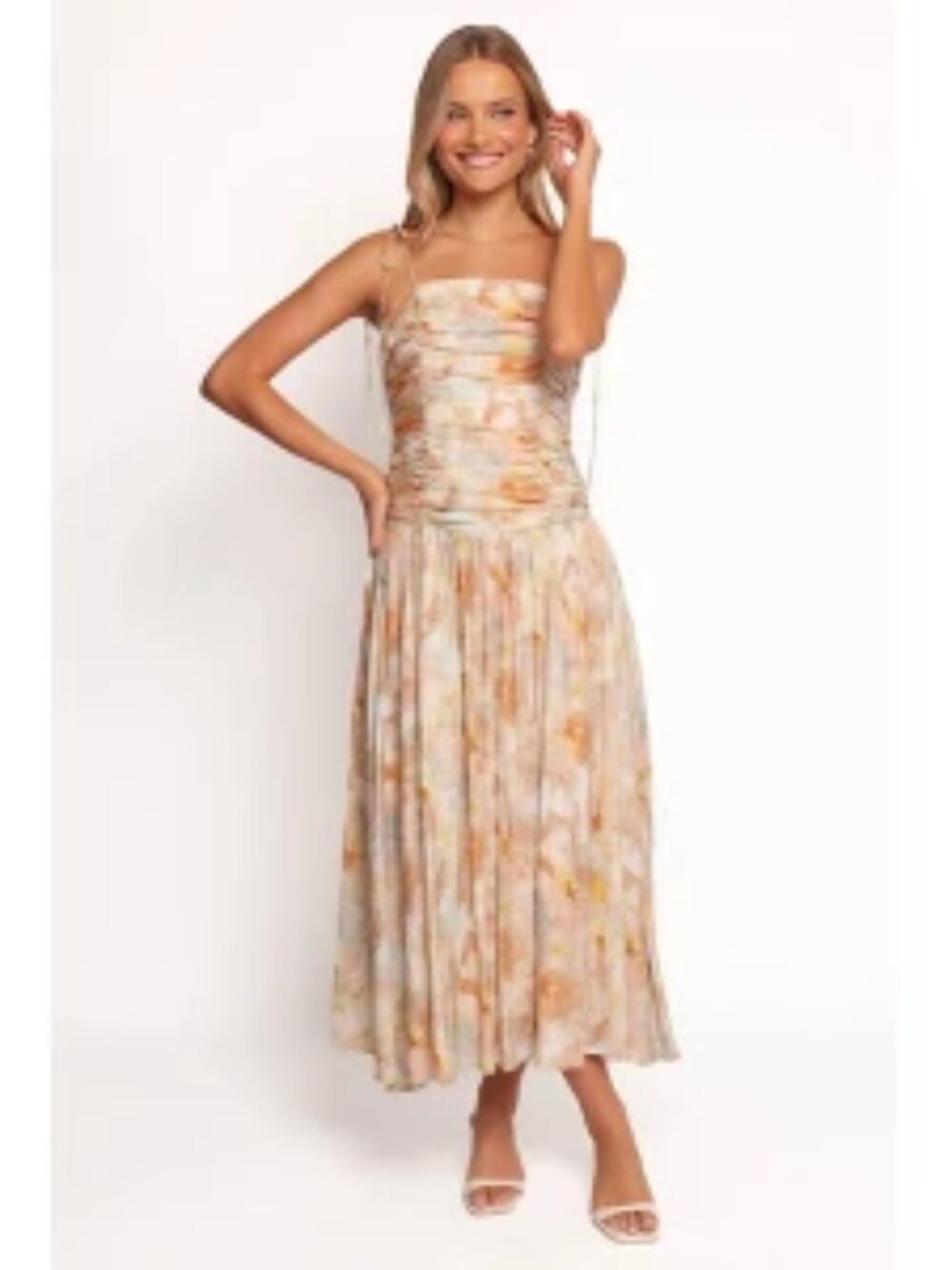 Petal & Pup Xiomara Ruched Dropped waist Smocked Romantic Boho Maxi Dress, sz L